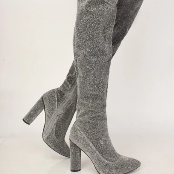 shimmer thigh high boots
